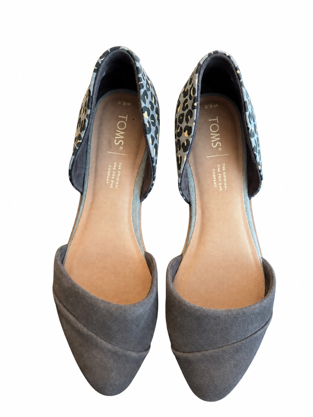 TOMS Jutti D’Orsay Grey Suede Leopard Print Flats Women’s 8.5